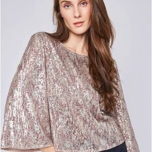 Gentle Fawn Jett Glam Sequin Large Rose Gold Long Sleeve Blouse New with Tags‎